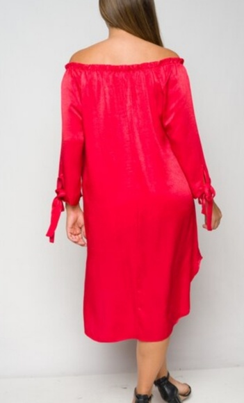 PLUS size on/off shoulder red dress - Picture 5 of 6